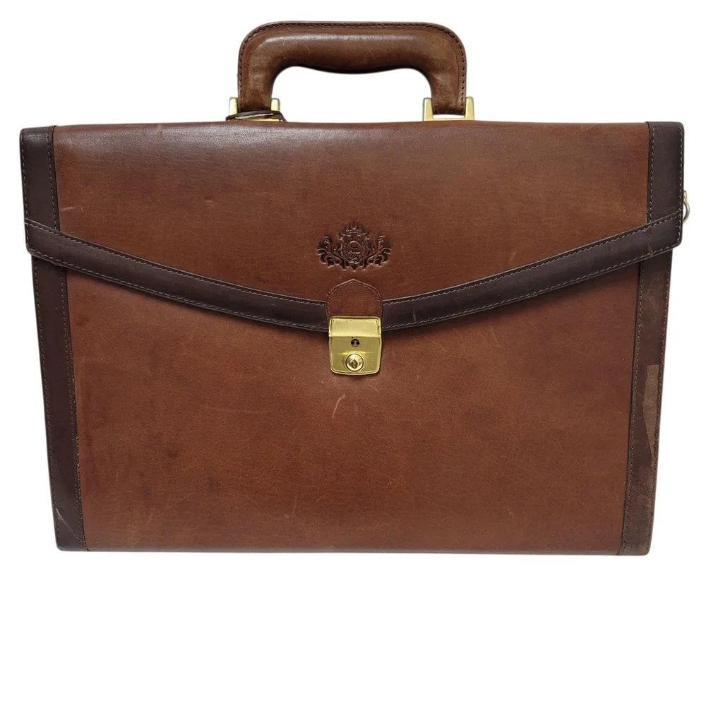 Unbranded Handmade Expandable 3-Compartments Genuine Leather Vintage Briefcase